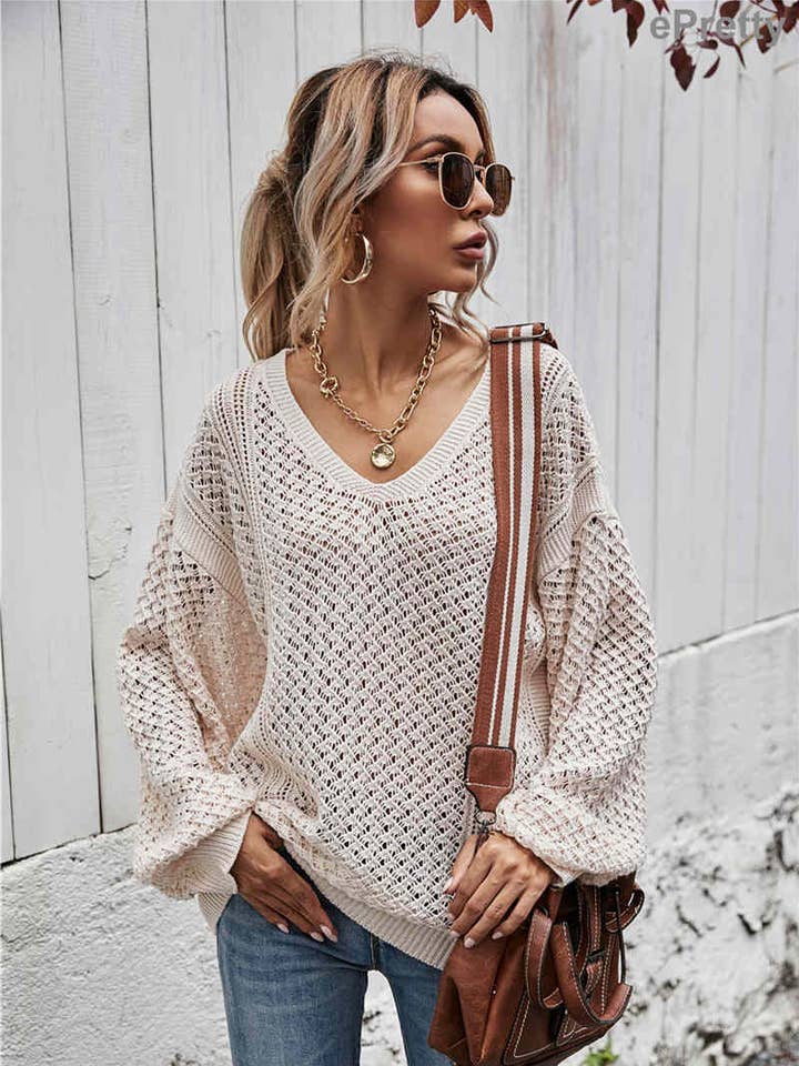 ePretty - Venta al por mayor Jersey de punto - Mujer - Suéter holgado con cuello en V de punto abierto SZ53-SW601921