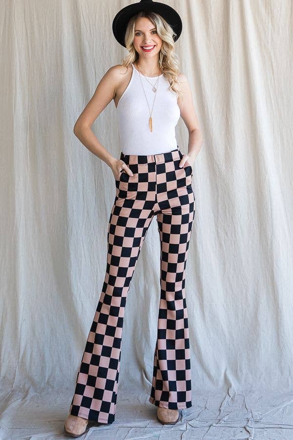 JADE BY JANE - Wholesale Pants - Women's - MOCHA AND BLACK CHECKERED PANTS - KRP3037-13