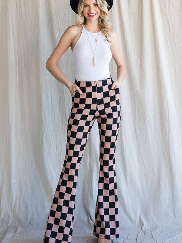 JADE BY JANE - Wholesale Pants - Women's - MOCHA AND BLACK CHECKERED PANTS - KRP3037-13