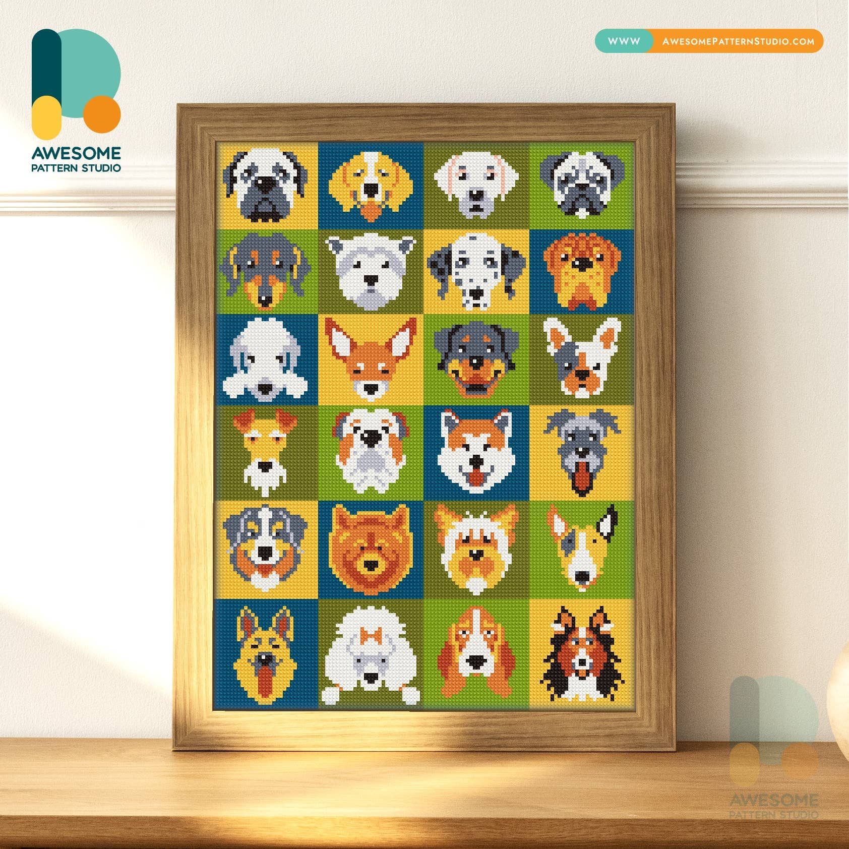Awesome Pattern Studio - Wholesale DIY craft kit - DS1308-120x162 Dog Breeds Icons, Diamond Painting Kit