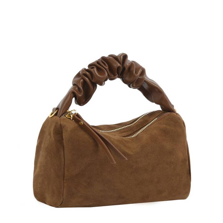 MiMi Wholesale - Wholesale Top Handle Bag - Women's - GMS0095 Faux Suede Ruched Handle Crossbody/Satchel Bag20