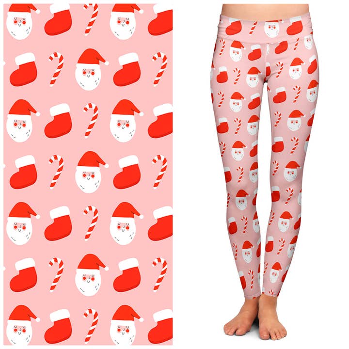 "Jolly Santa" Buttery Soft Leggings by Lipstick & Chrome for wholesale by Lipstick & Chrome