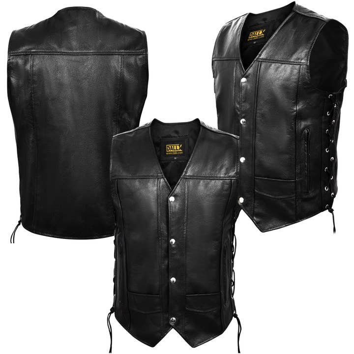 DALLX - Wholesale Outerwear Vest - Men's - DALLX Motorcycle Leather Vest with Adjustable Side Lace