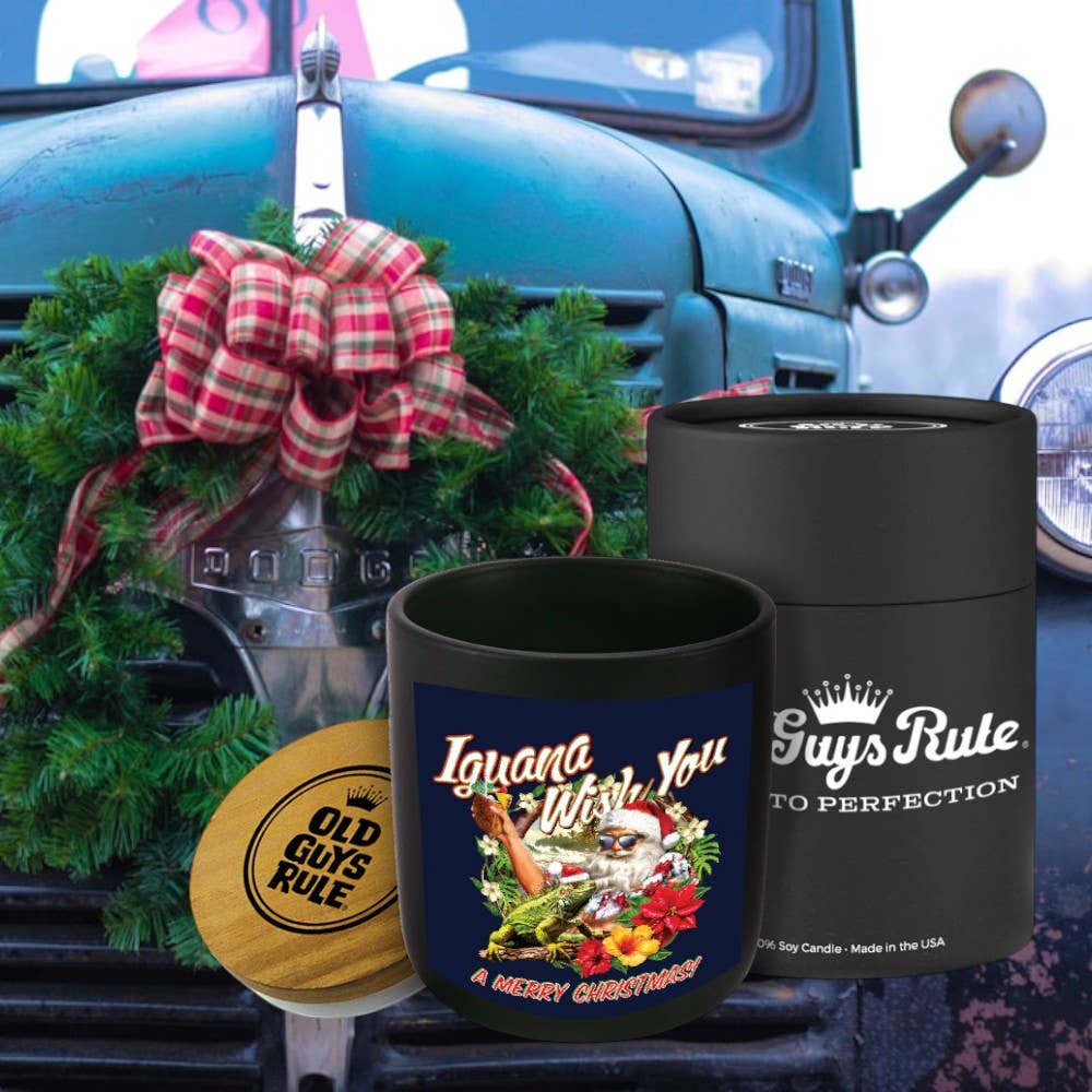 Uncommon Flame - Wholesale Jar/Filled Candle - Old Guys Rule - Iguana Christmas Candle3