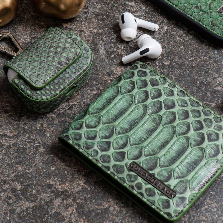 GOLDBLACK - Vente Portefeuille – femme - Portefeuille en cuir Python vert GM1