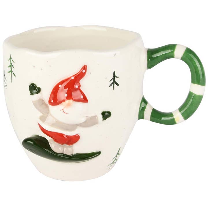Mugg 'Snowboard Santa', röd/vit/grön, keramik, 14x11x10cm för wholesale av Dekoratief