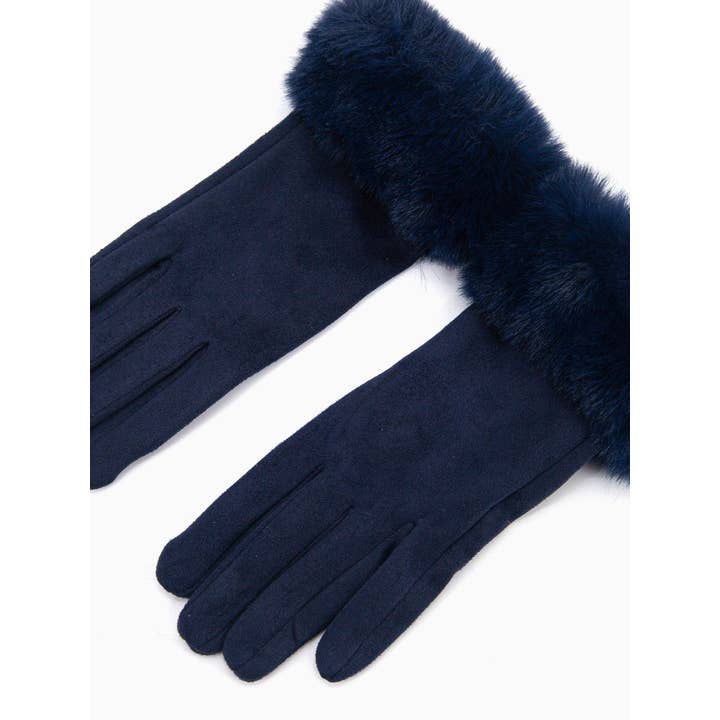 Sarta Accessories - Vendita all'ingrosso Guanti - Donna - Guanti con polsino in pelliccia sintetica Zara, blu marino, velluto