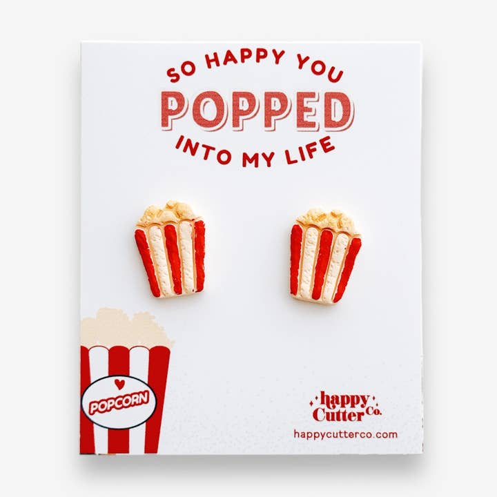 Happy Cutter Co - Vente Clous d'oreille - Boucles d'oreilles à tige en argile Popcorn | Foodie Lover Gift0