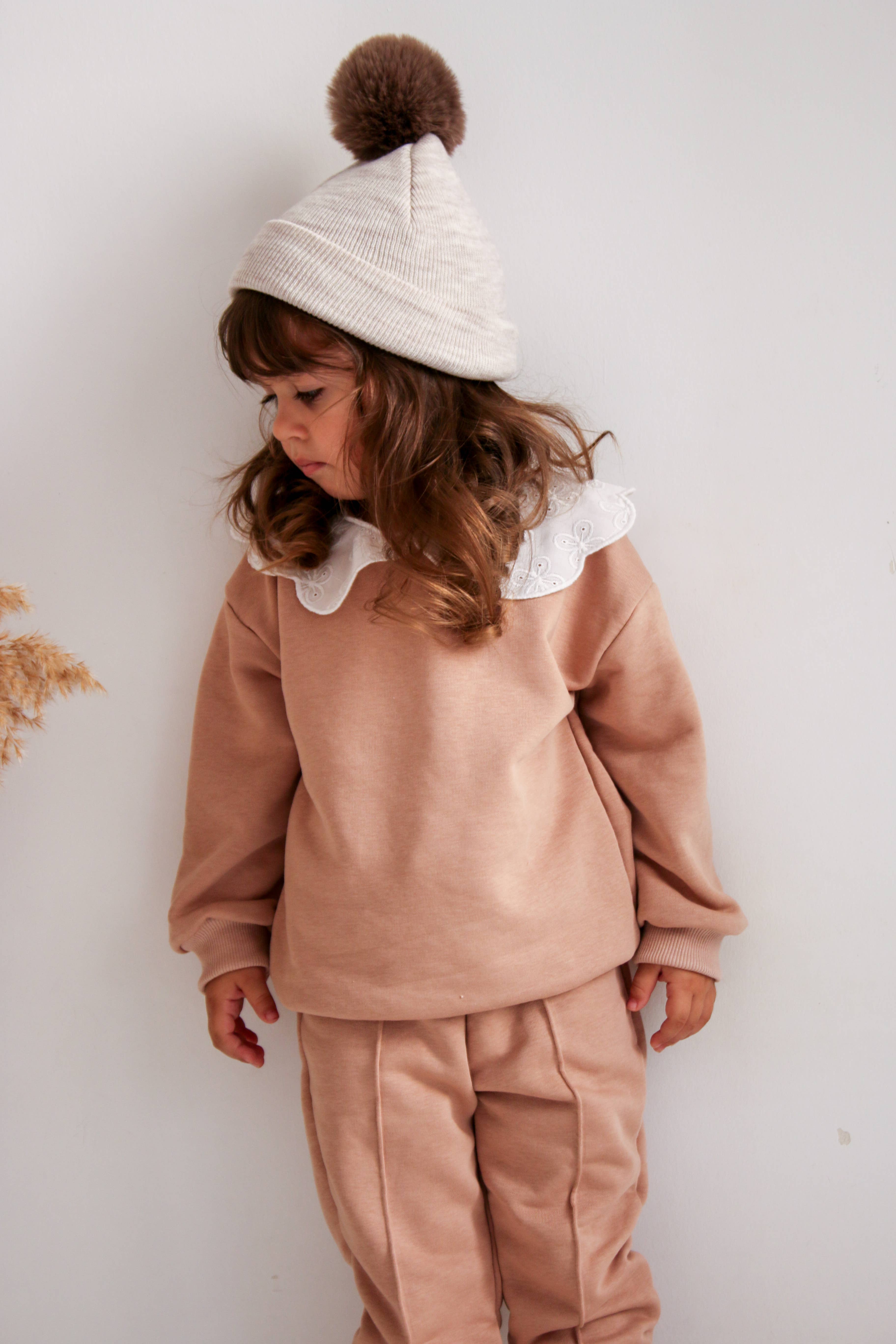 Vizon Single Pom Pom Baby/Kid's Marble Beige Beanie Hat 0-8 Years for wholesale on Faire1