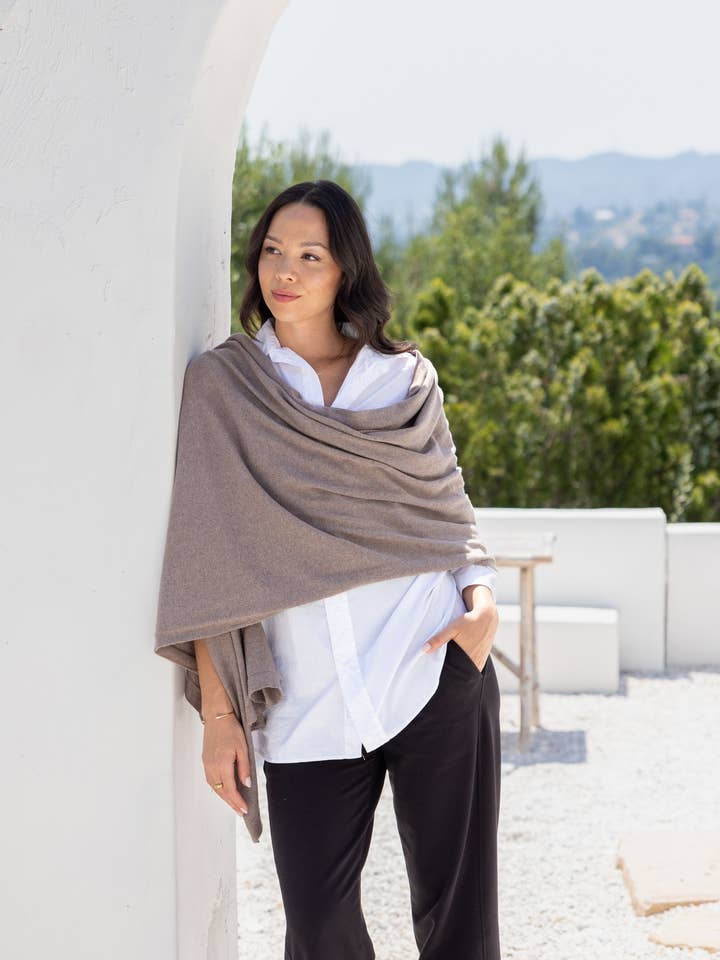 Dreamsoft Organic Cotton Travel Scarf Latte for wholesale by zestt organics