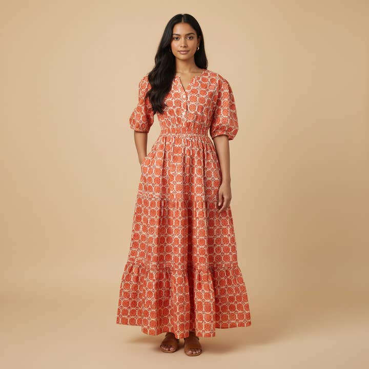 Zuri Bomuldskjole Terracotta for engroshandel hos Ruhmee