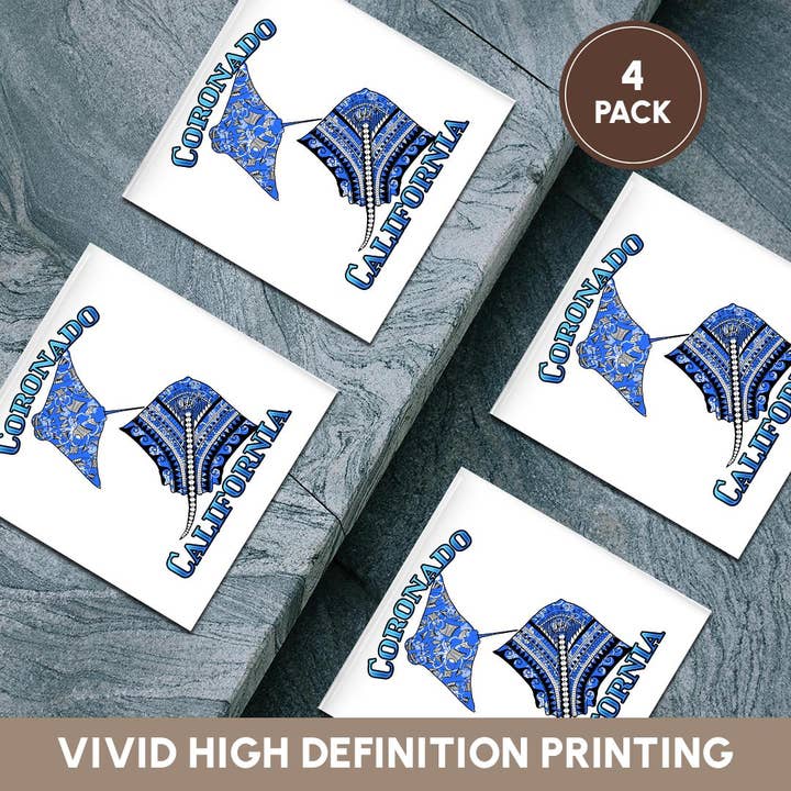 3dRose - Venta al por mayor Posavasos - 3dRose, Manta raya tribal azul para cualquier vacación en Coronado, California, Posavasos5