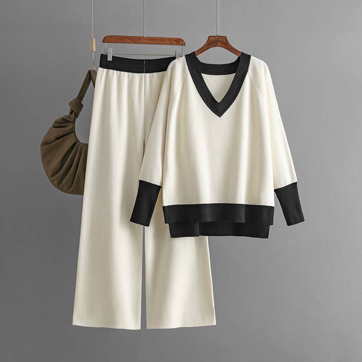 Marayn - Wholesale Top & Pant Set (NOT Loungewear) - Women's - EuroChic Knit Set VNeck Wide Leg Trend5