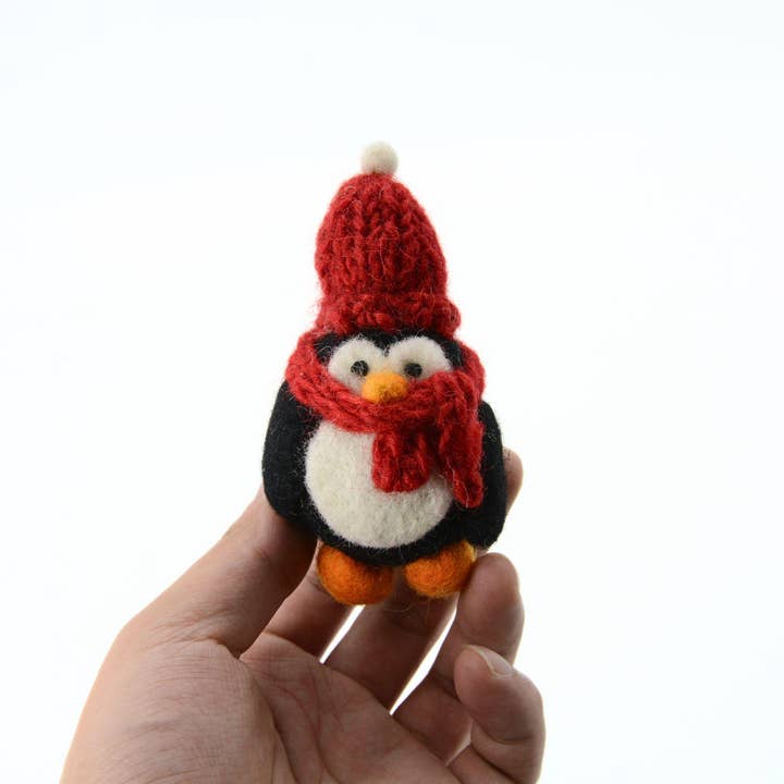 Woollyfelt - Wholesale Ornament - Hand Felted Christmas Penguin with Scarf & Hat Ornament1