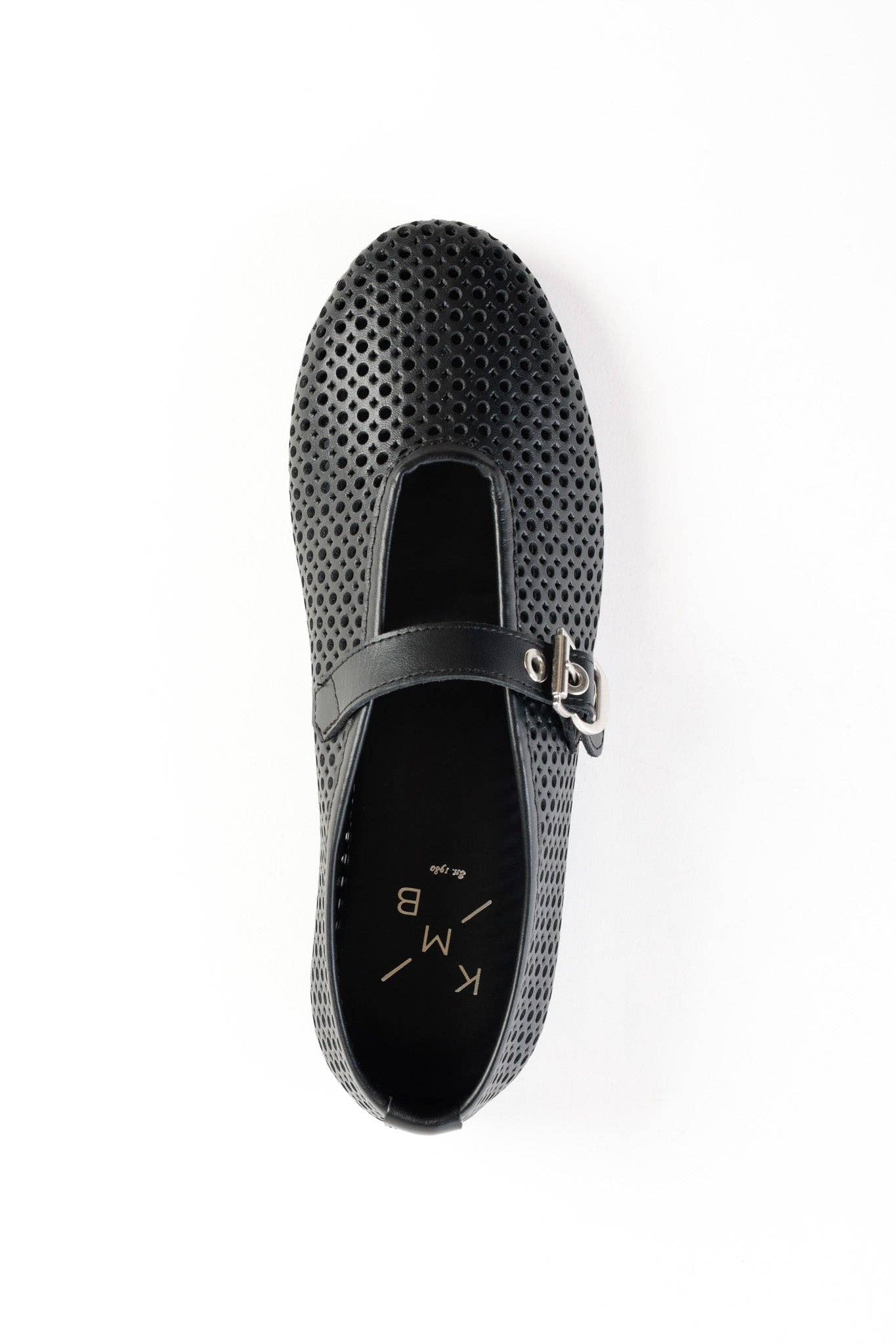 KMB Shoes - Wholesale Flats - Women's - CARROLL BLACK - Perforated Leather Ballet Flats with Buckle4