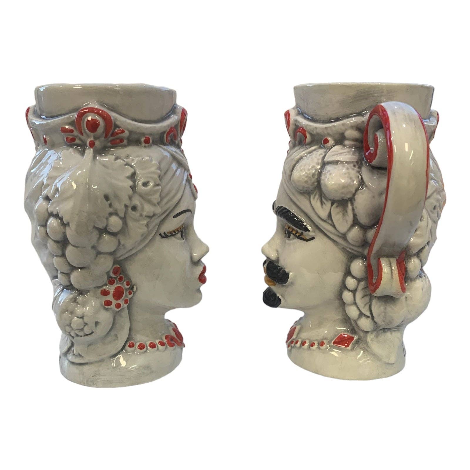 Made in eatalia - Wholesale Coffee Mug - Couple of Moor's Heads Cups in Caltagirone ceramic, Off White & Fruit Decoration , h 15 x W 13 cm approx1
