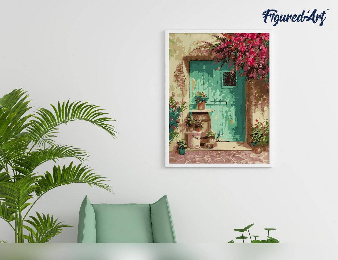 Figured'Art - Vente Kit de bricolage - Peinture par numéros avec cadre Porte verte3