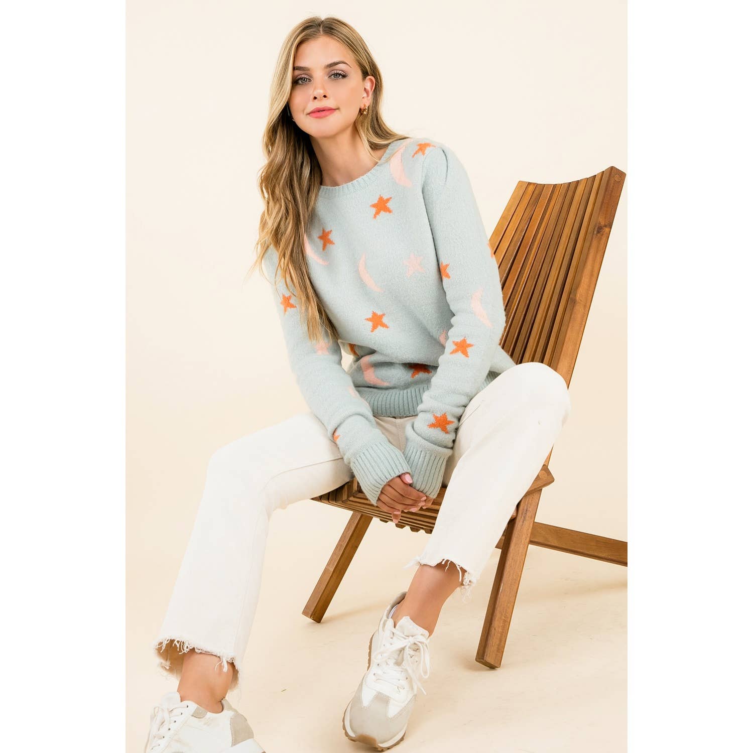 BLEU CLAIR Pull Tricoté Étoile et Lune en vente sur Faire9