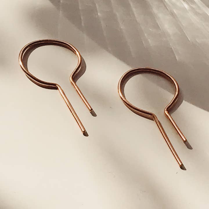 NEW Geometric hoop threader earrings, minimalist open hoops for wholesale by Orchha Jewels