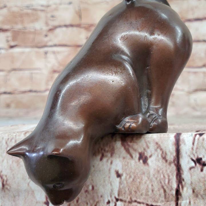 Bronzhaus – wholesale Skulptur – Kattkattunge sitter på kanten brons statyett skulptur figur samlarobjekt 3 ”x 6"