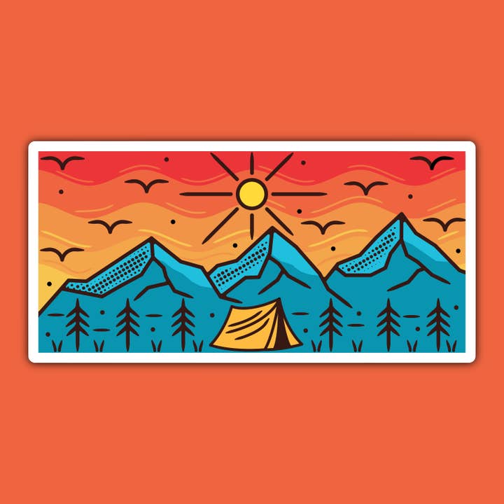 Camping Mountains Monoline Rectangle Sticker for wholesale by The State Stickers