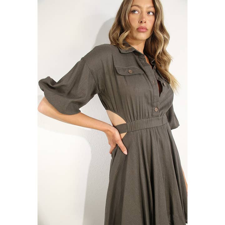 MARRONE ABITO CAMICIE APERTE IN LINO in vendita all'ingrosso su Faire1