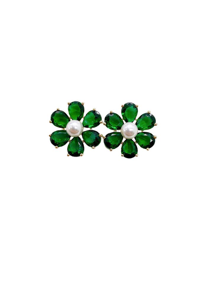 Olivia holiday floral studs • emerald for wholesale by MBM Designs