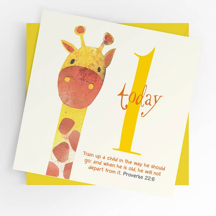 Tarjeta de niño de 1 año de las Escrituras, 1 año, 1er cumpleaños, JIRAFA para venta al por mayor de Under the Willow Tree
