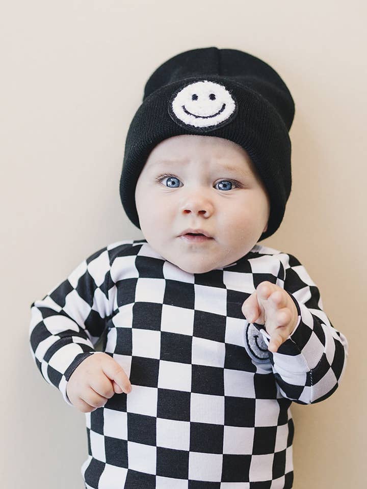 Checkered Smiley Lounge Set | Black for wholesale by Lucky Panda Kids