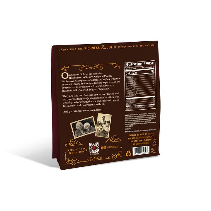 Rose Sisters Chips - Wholesale Chips - Cinnamon Sugar w Choc Baked Flour Tortilla Chips -Snack Sz1
