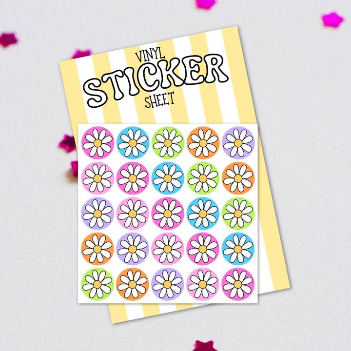 Blomster Cirkler Klistermærkeark | Ikke-laminerede Klistermærker for engroshandel hos Get Stoked