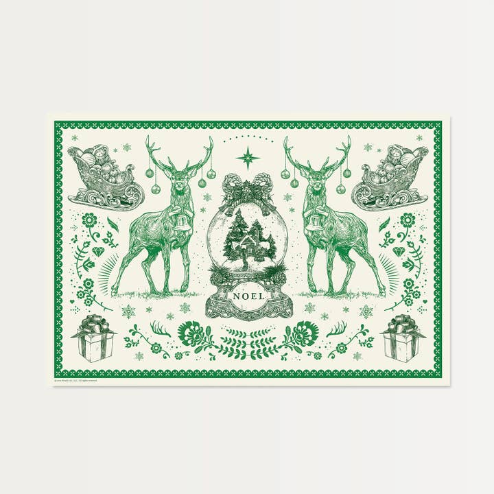 Brook Isle - Wholesale Disposable placemat - Vintage Holiday Paper Placemats in Green (Set of 12)1
