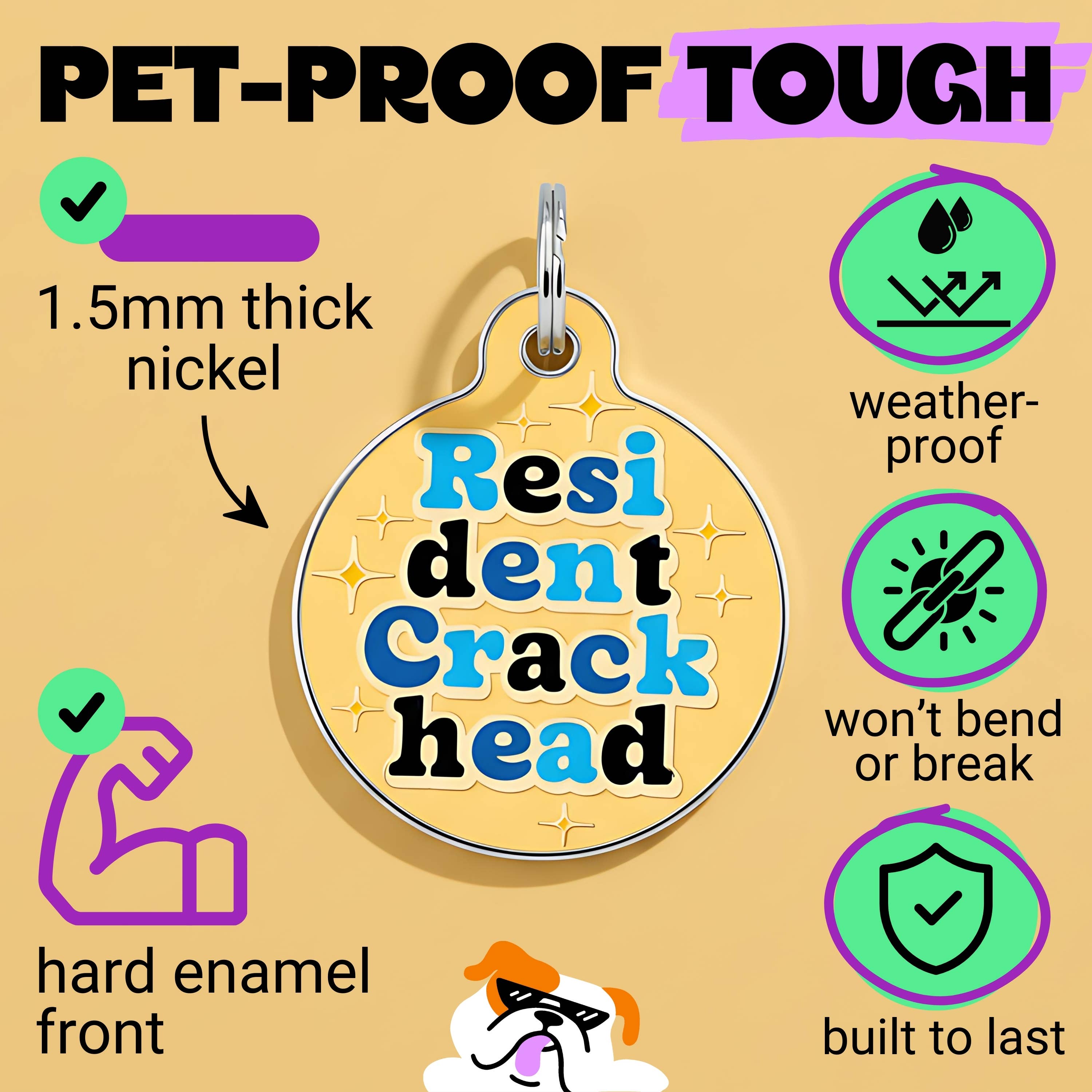 Bad Tags - Wholesale Pet Identification Tag - Cat/Dog - Enamel Dog Tag w/ Scannable ID - Resident Crackhead *Orange3