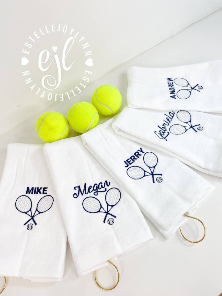 Custom Sports Tennis Towels with Gold Grommet and Clip for wholesale by EstelleJoyLynn, LLC
