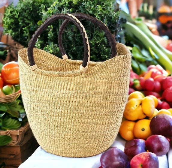 The African Home Goods - Wholesale Beach Bag - African Natural Ghana Beach Bag - Black & Tan Handles5