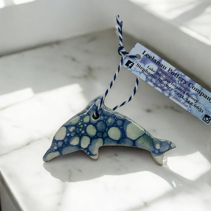 Dolphin Ornament for wholesale by Leelanau Pottery Co