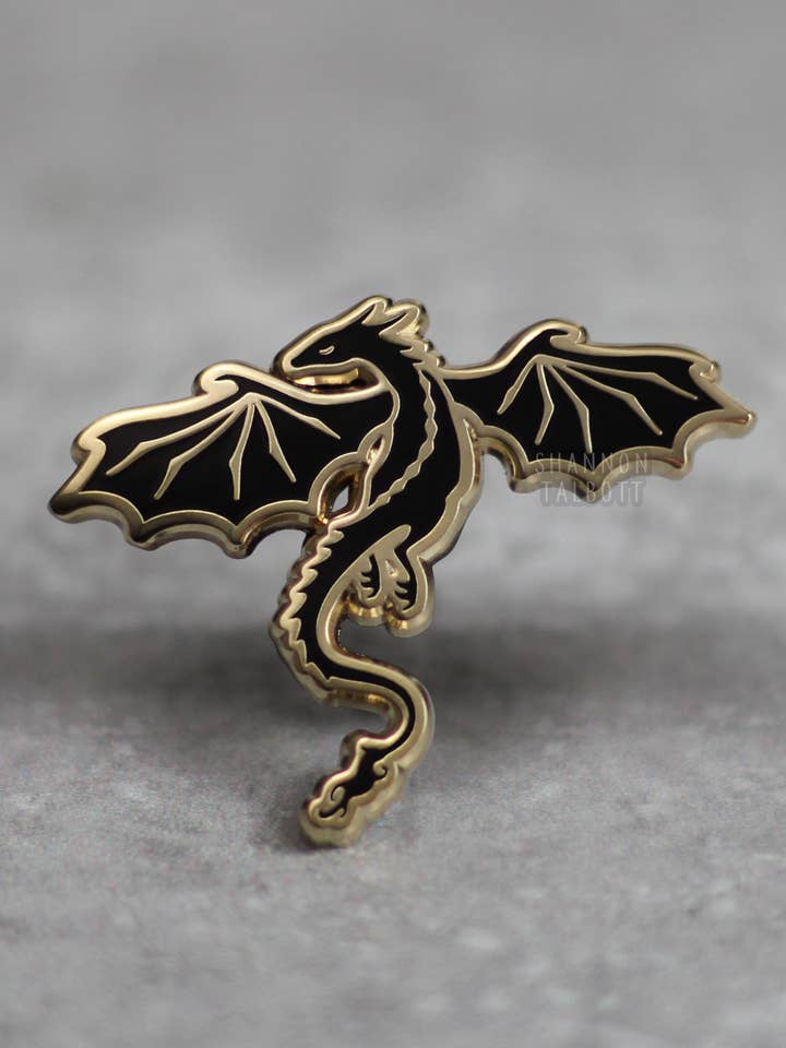 Dragon Medieval Fantasy Bookish Book Lover Enamel Pin - Gold for wholesale by Shannon Talbott