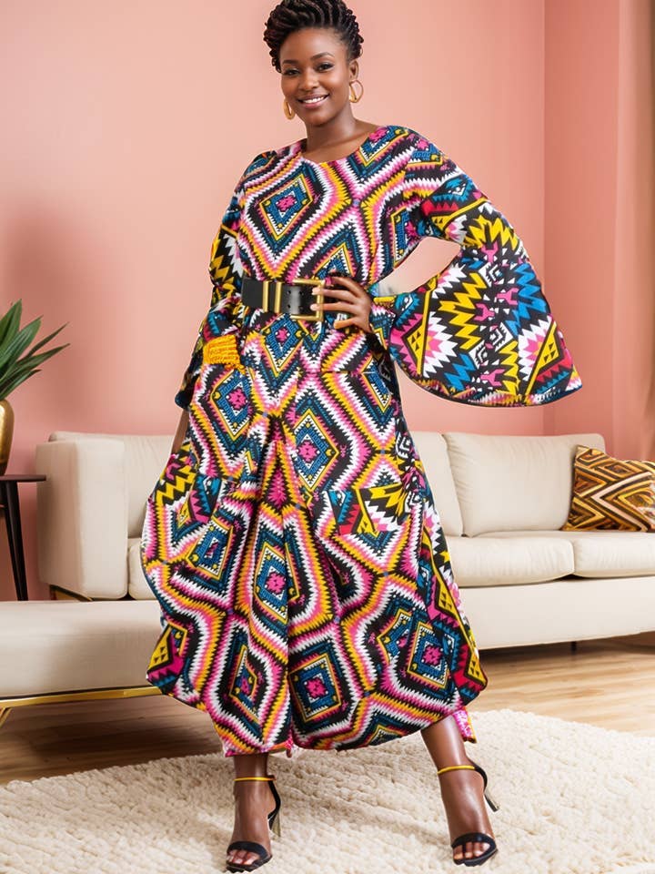 7561 - Women's Bell Sleeve Ankle Length Dress for wholesale by KaraChic