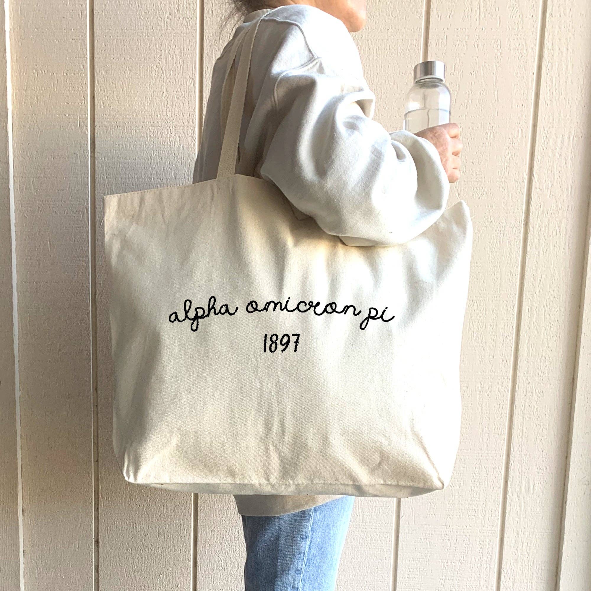 Natural Sorority Name and Founding Date Printed on a Canvas Tote Bag for wholesale on Faire9