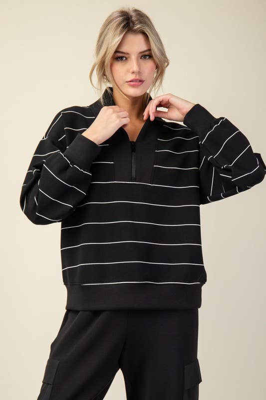 Sunday Morning - Wholesale Jacket - Women's - J0332PL37 PLUS STRIPE V-NECK MODAL POLY SPAN SCUBA JACKET 2