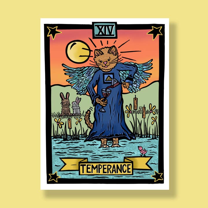 Temperance Tarot Card Sticker with Cat - Major Arcana for wholesale by Block21Prints