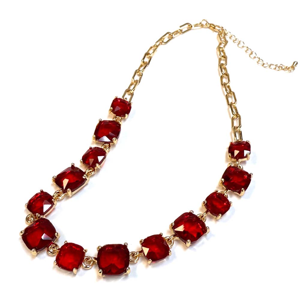 StarryNYC - Vente Collier maille et chaîne - Collier à chaîne à maillons en cristal carré en verre taillé en coussin34