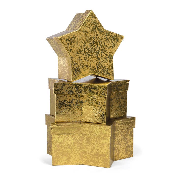 Willow Group - Wholesale Decorative Box - S/3 GOLD FOIL STAR PAPERBOARD BOXES W/LIDS