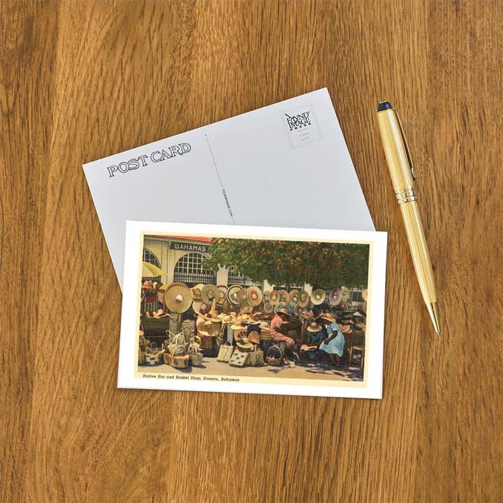 Found Image Press - Wholesale Postcard - Postcard MF-101 Hat and Basket Stand, Nassau, Bahamas1