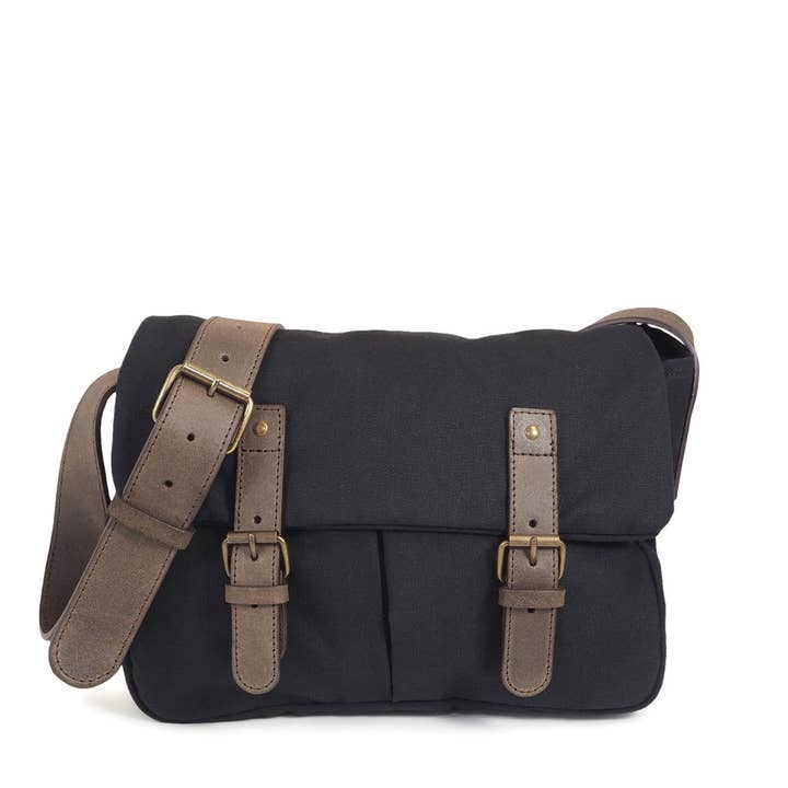 Canvas and leather messenger bag - medium size -BRUSSELS 02 for wholesale by C Oui