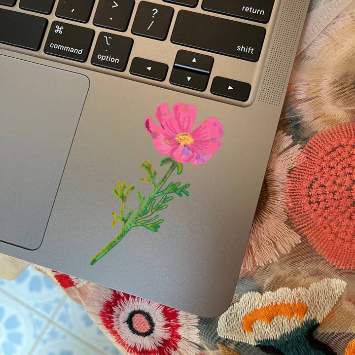 Laurenspired - Vendita all'ingrosso Adesivo - Adesivo in vinile Cosmo Flower, simpatici adesivi primaverili rosa