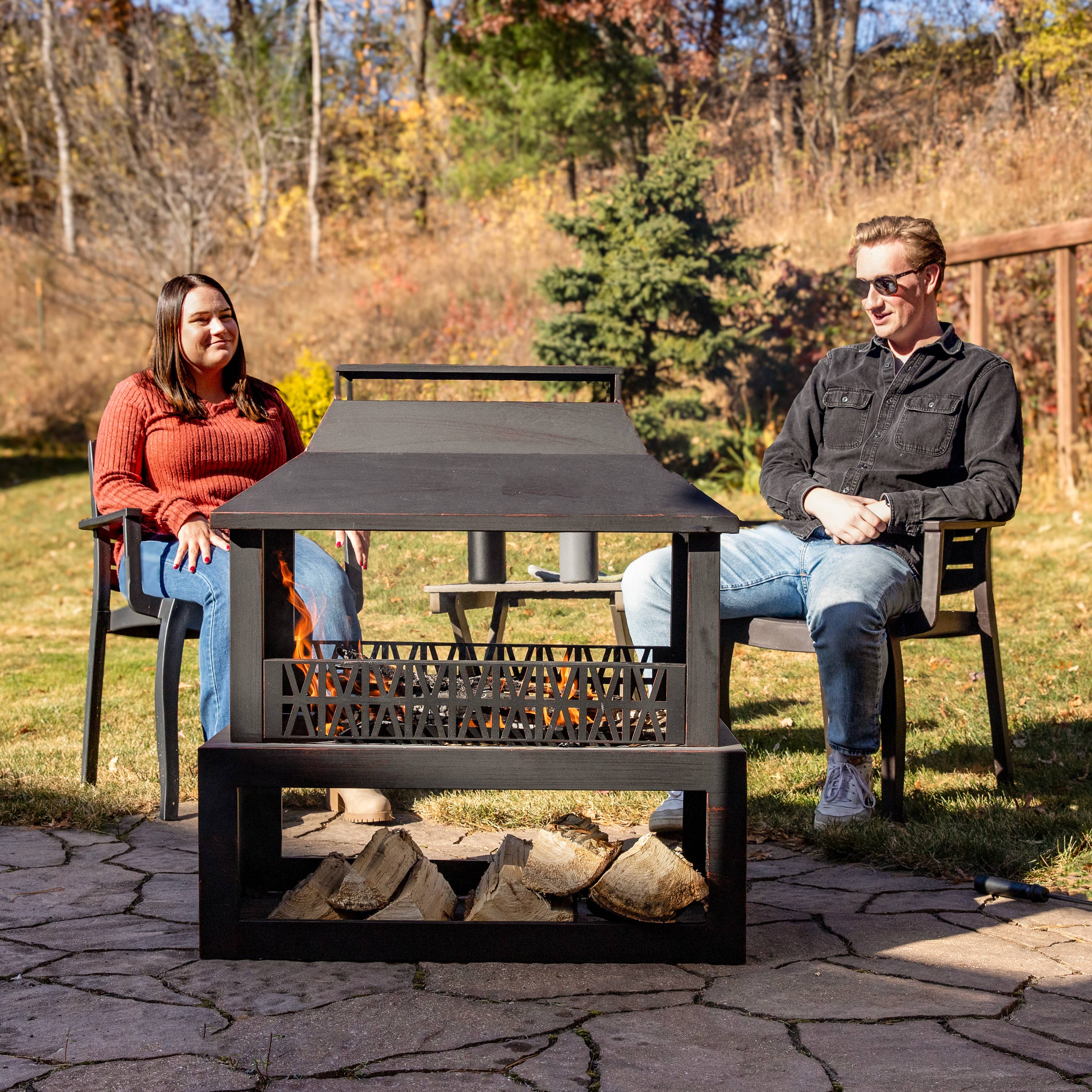 Sunnydaze Decor - Wholesale Fire Pit - 32 in Steel Outdoor Fireplace with Log Storage - Bronze10