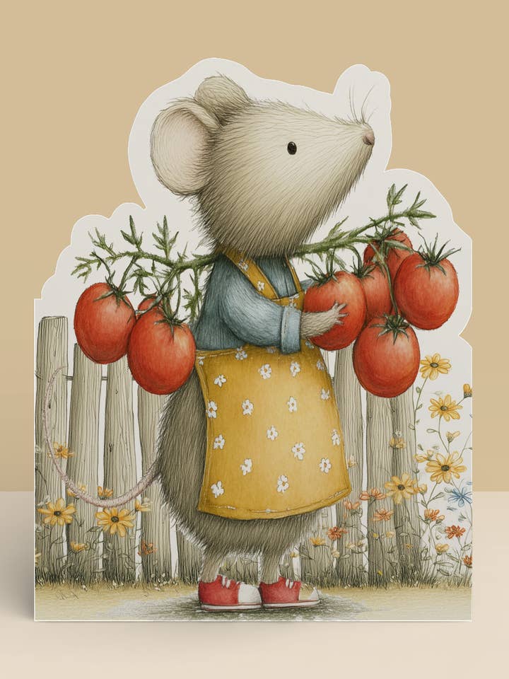 Gardening Greeting Card, Die-cut: 'The winning tomato' for wholesale by Under the Oak Tree