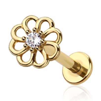 ROUND FLOWER INTERNALLY THREADED 316L SURGICAL STEEL LABRET for wholesale by CRAVE