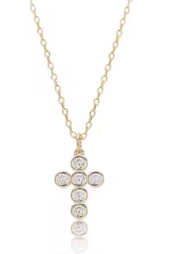 Blessed Mini CZ Cross Necklace- PVD- Waterproof for wholesale by HoopLa